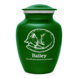 Dreaming Kitten Pet Cremation Urn - Shamrock Green