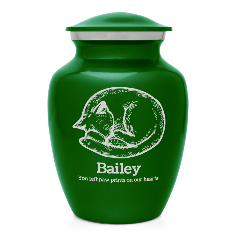 Dreaming Kitten Pet Cremation Urn - Shamrock Green