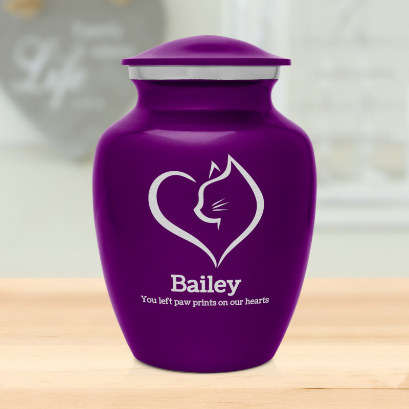 Loving Cat Cremation Urn - Purple Luster