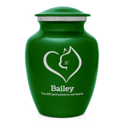 Loving Cat Cremation Urn - Shamrock Green
