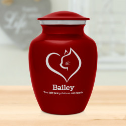 Loving Cat Cremation Urn - Ruby Red