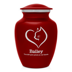 Loving Cat Cremation Urn - Ruby Red