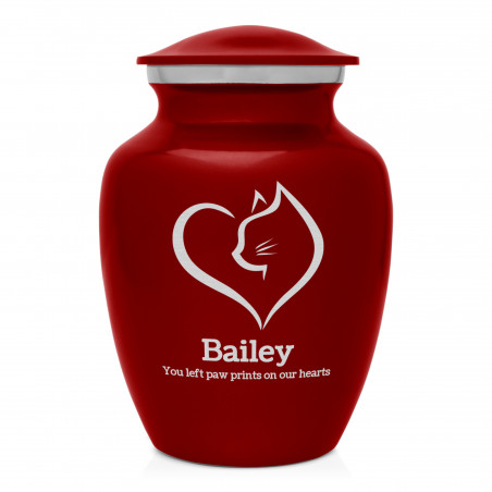 Loving Cat Cremation Urn - Ruby Red