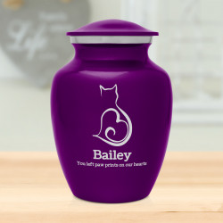 Cat Silhouette Cremation Urn - Purple Luster