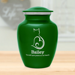 Cat Silhouette Cremation Urn - Shamrock Green
