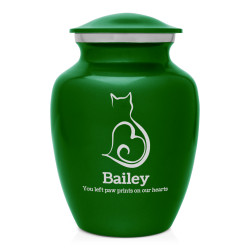 Cat Silhouette Cremation Urn - Shamrock Green