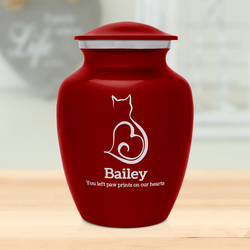Cat Silhouette Cremation Urn - Ruby Red