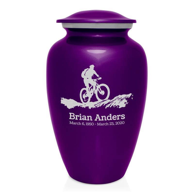 Mountain Bike Cremation Urn - Purple Luster