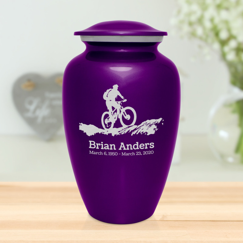 Mountain Bike Cremation Urn - Purple Luster