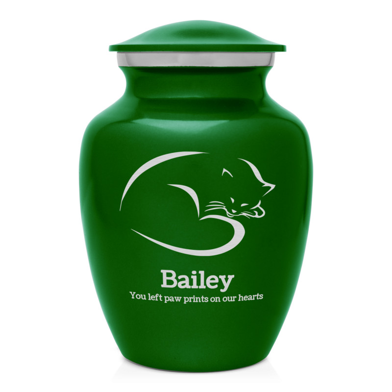 Sleeping Cat Cremation Urn - Shamrock Green