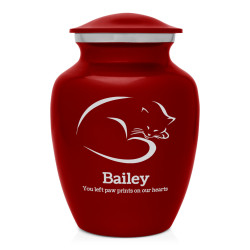 Sleeping Cat Cremation Urn - Ruby Red