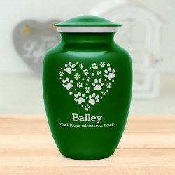 Large Pawprint Heart Pet Cremation Urn - Shamrock Green