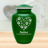 Large Pawprint Heart Pet Cremation Urn - Shamrock Green
