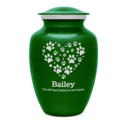Large Pawprint Heart Pet Cremation Urn - Shamrock Green