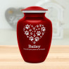 Large Pawprint Heart Pet Cremation Urn - Ruby Red