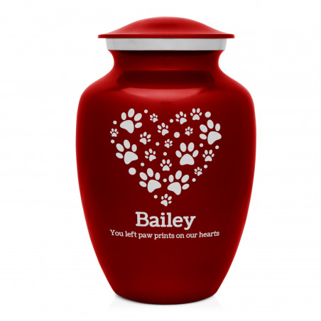 Large Pawprint Heart Pet Cremation Urn - Ruby Red
