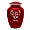 Large Pawprint Heart Pet Cremation Urn - Ruby Red