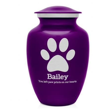 Large Pawprint Pet Cremation Urn - Purple Luster