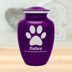 Large Pawprint Pet Cremation Urn - Purple Luster