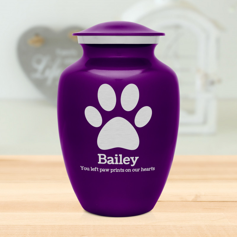 Large Paw Print Pet Cremation Urn - Purple Luster