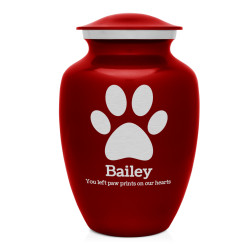 Large Pawprint Pet Cremation Urn - Ruby Red