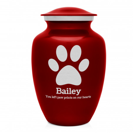 Large Pawprint Pet Cremation Urn - Ruby Red