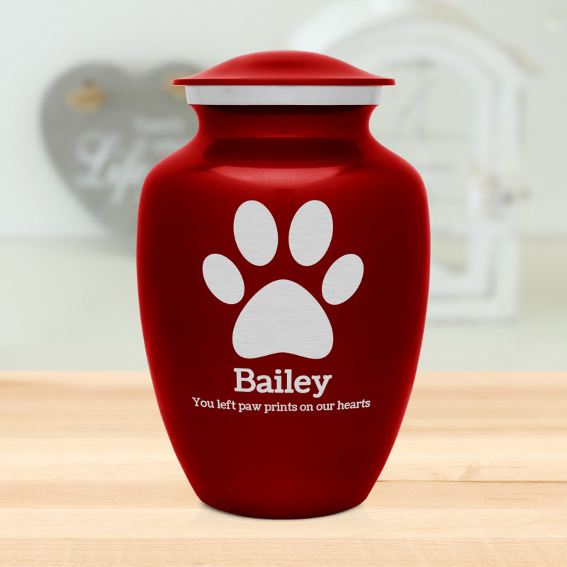Large Paw Print Pet Cremation Urn - Ruby Red