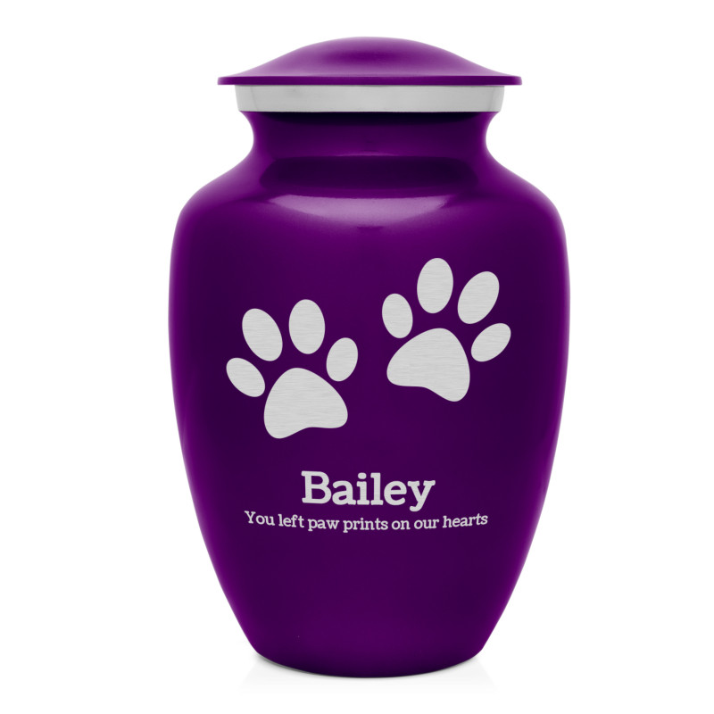 Large Pawprints Pet Cremation Urn - Purple Luster
