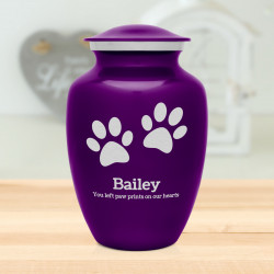 Large Pawprints Pet Cremation Urn - Purple Luster