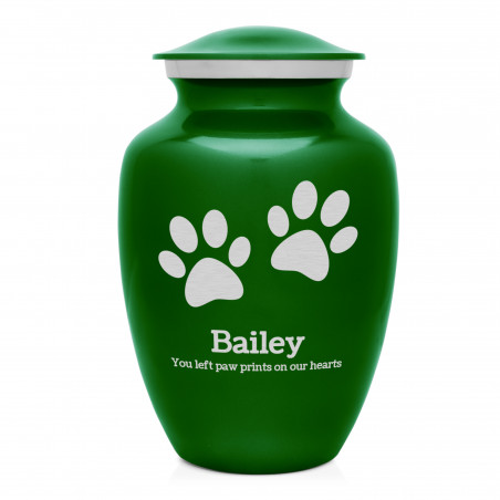 Large Pawprints Pet Cremation Urn - Shamrock Green