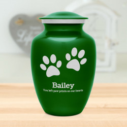 Large Pawprints Pet Cremation Urn - Shamrock Green