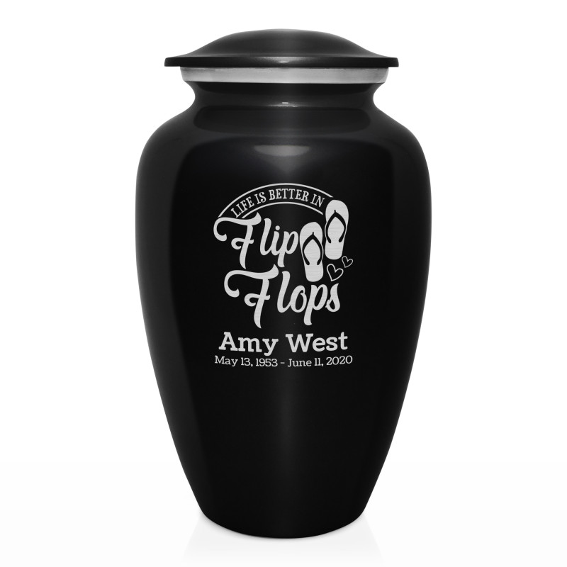 Flip Flops Cremation Urn - Jet Black