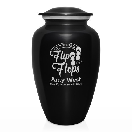 Flip Flops Cremation Urn - Jet Black