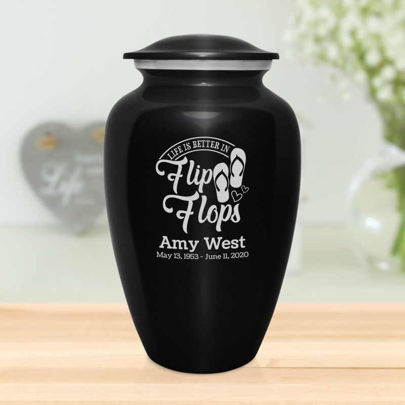 Flip Flops Cremation Urn - Jet Black