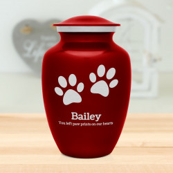 Large Pawprints Pet Cremation Urn - Ruby Red