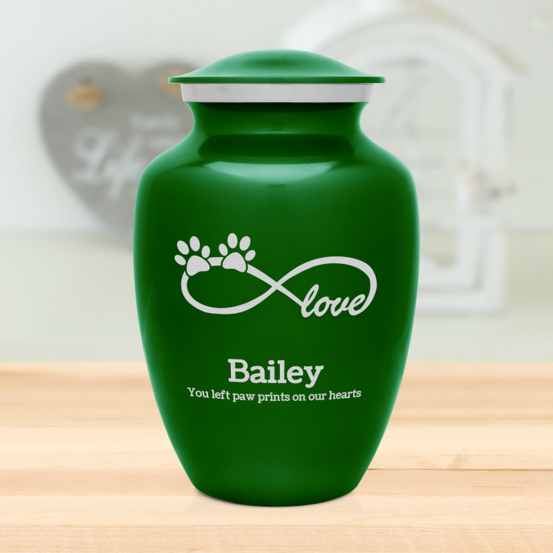 Large Infinite Love Pet Cremation Urn - Green Shamrock