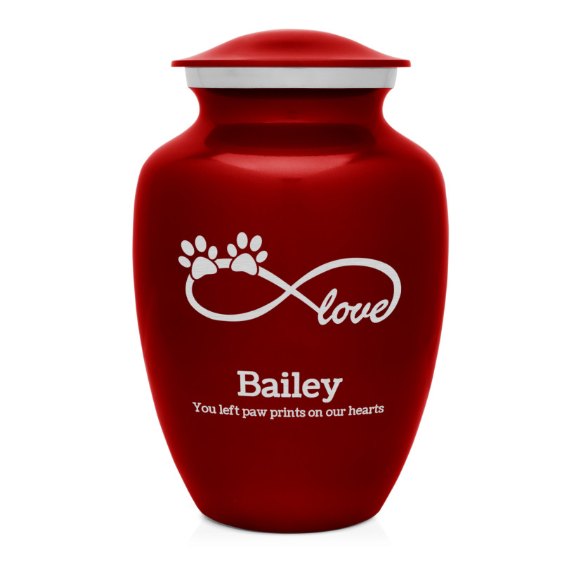 Large Infinite Love Pet Cremation Urn - Ruby Red