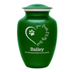 Large Paw Prints On My Heart Pet Cremation Urn - Shamrock Green