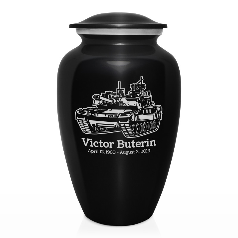 Tank Cremation Urn - Jet Black