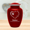 Large Paw Prints On My Heart Pet Cremation Urn - Ruby Red