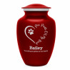 Large Paw Prints On My Heart Pet Cremation Urn - Ruby Red