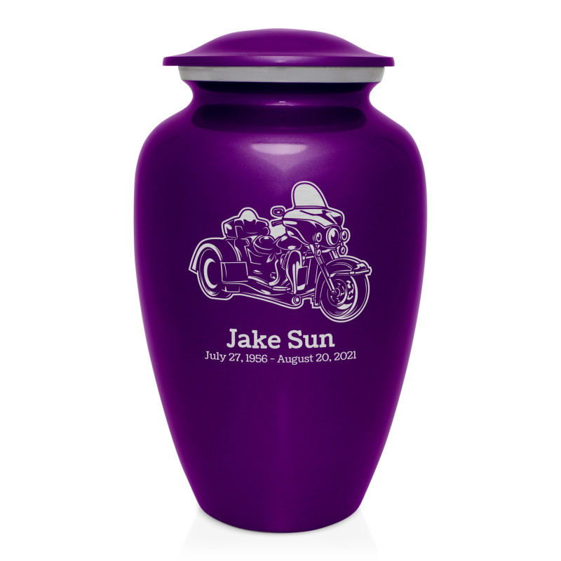 3 Wheel Motorcycle Cremation Urn - Purple Luster