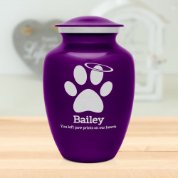 Large Angel Paw Pet Cremation Urn - Purple Luster