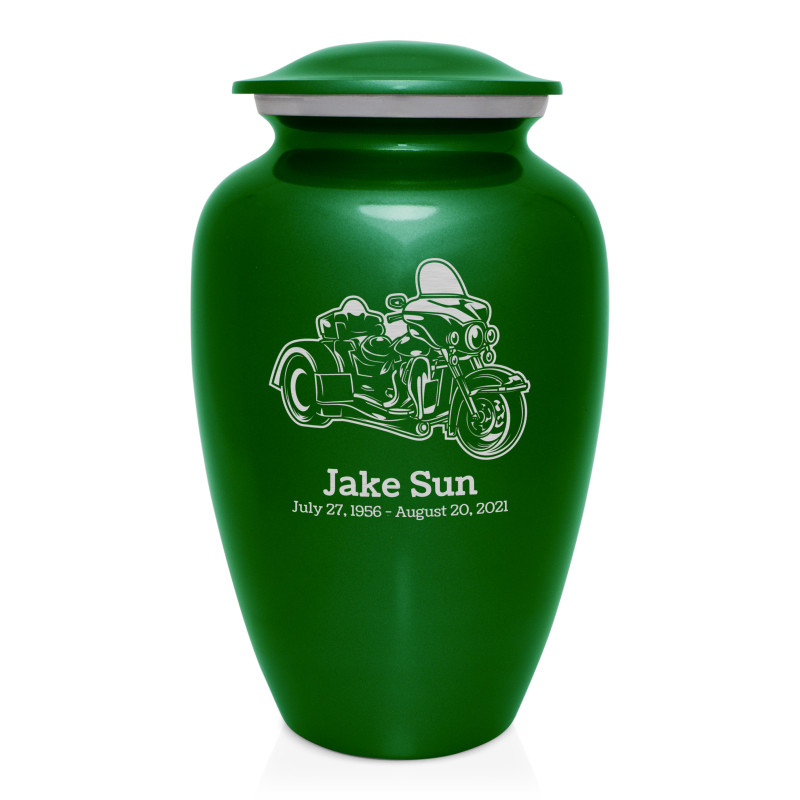 3 Wheel Motorcycle Cremation Urn - Shamrock Green