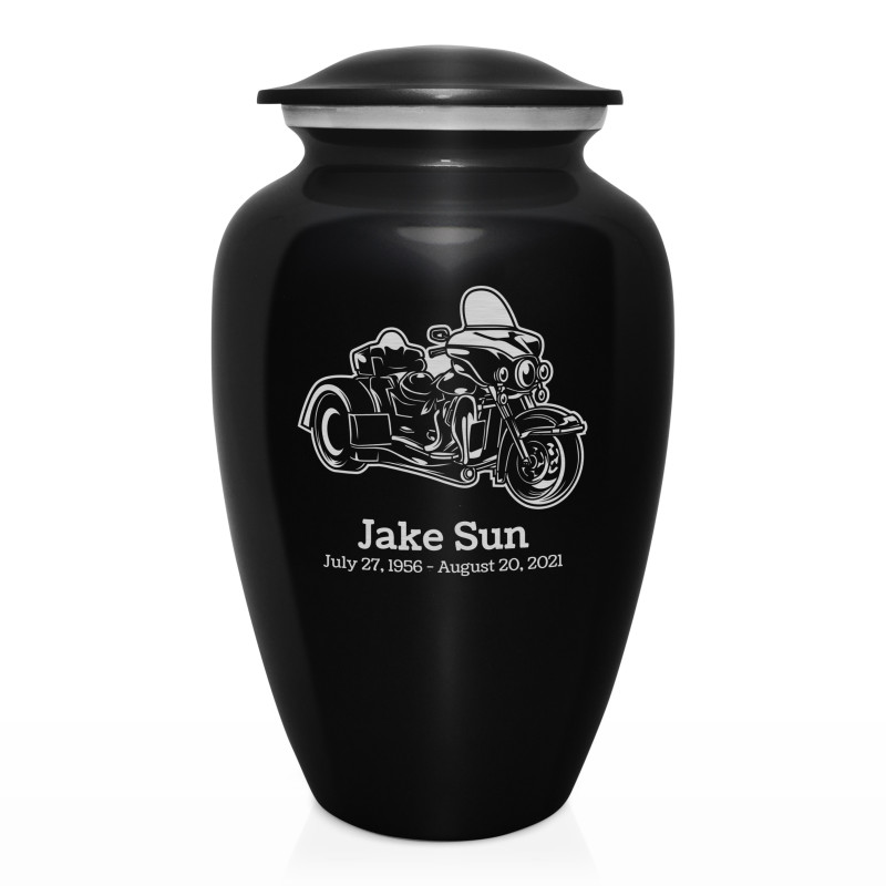 3 Wheel Motorcycle Cremation Urn - Jet Black
