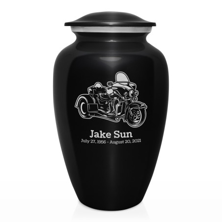 3 Wheel Motorcycle Cremation Urn - Jet Black
