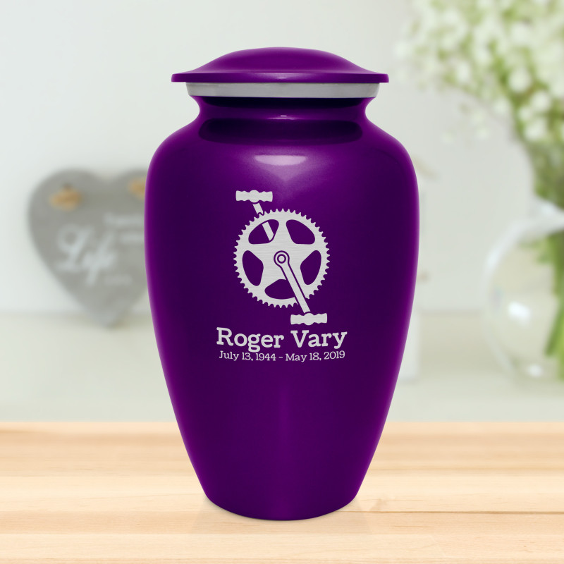 Bicycle Crank Cremation Urn - Purple Luster