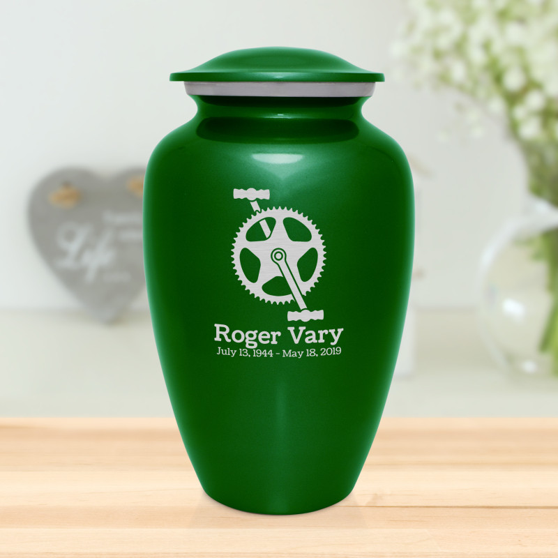 Bicycle Crank Cremation Urn - Shamrock Green