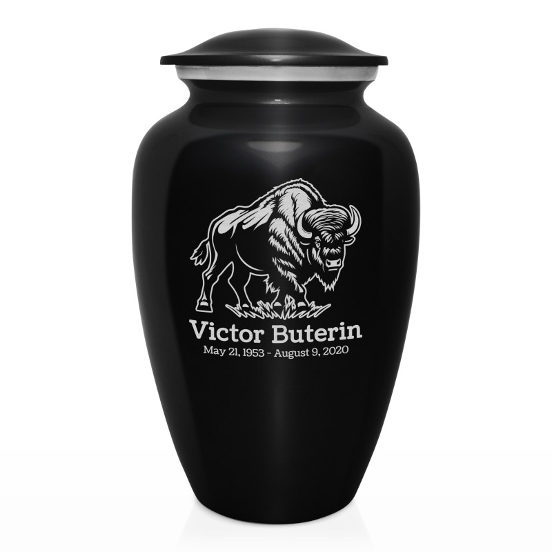 Buffalo Cremation Urn - Jet Black