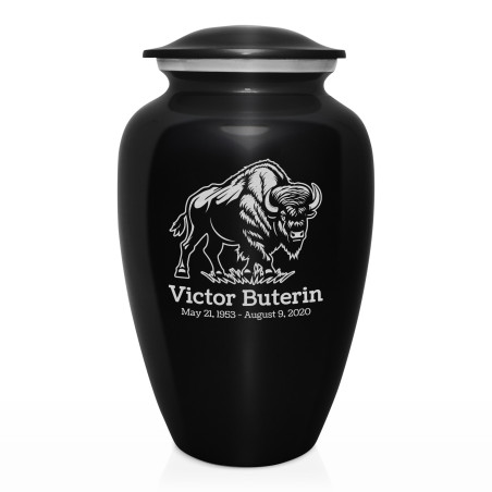 Buffalo Cremation Urn - Jet Black